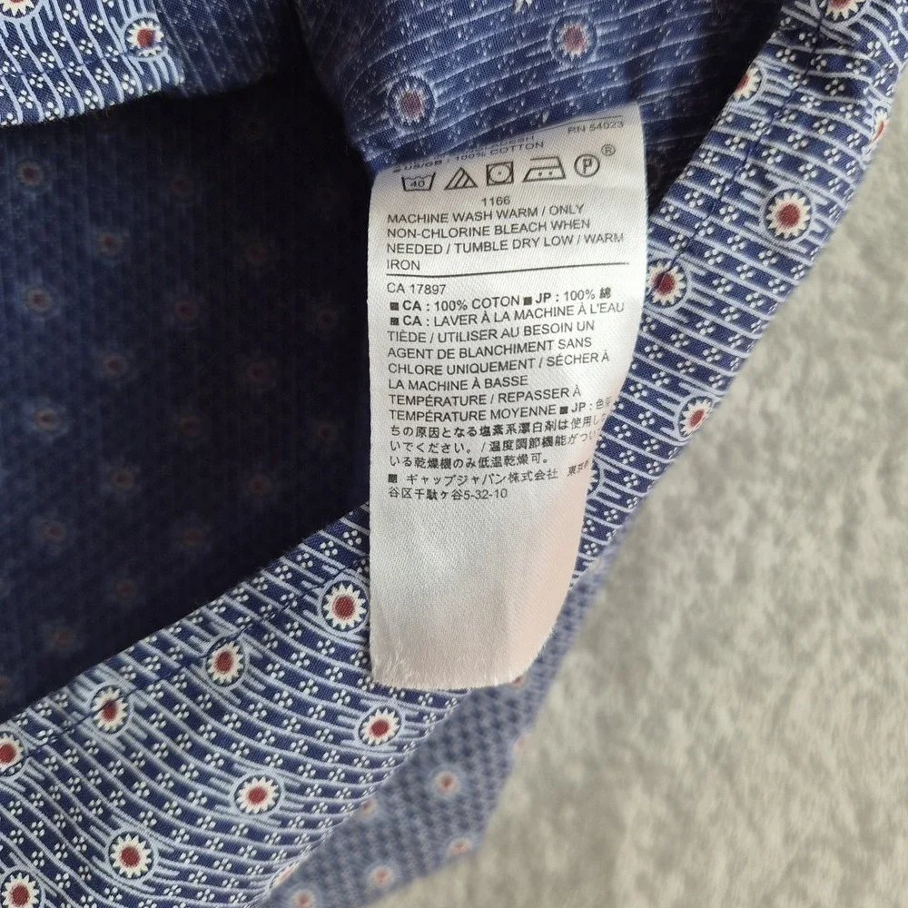 Banana Republic Shirt Mens Large Blue White Geometric Stretch Soft Wash Slim Fit